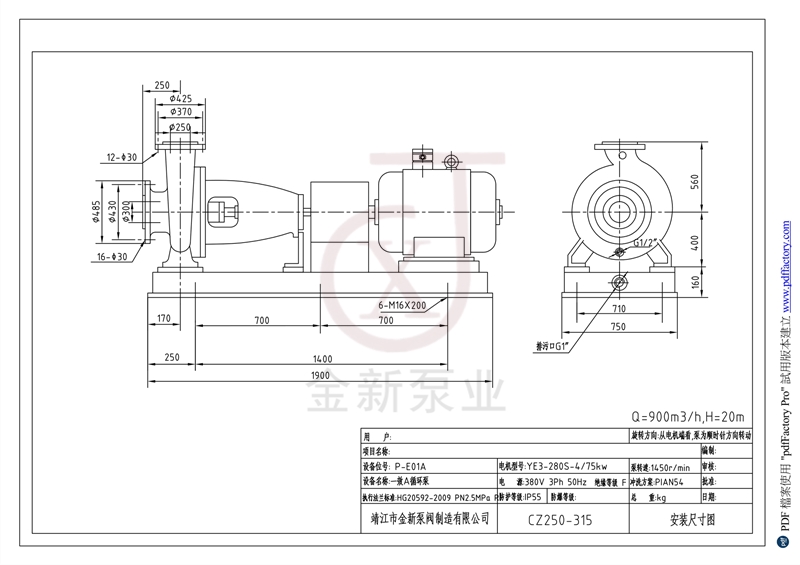 一效A循环泵_CZ250-315安装尺寸图